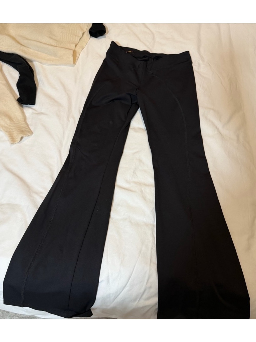 TURN IT ON Flared Ponte Pants Leggings Black Stretchy Low Rise Flare V Front Y2K